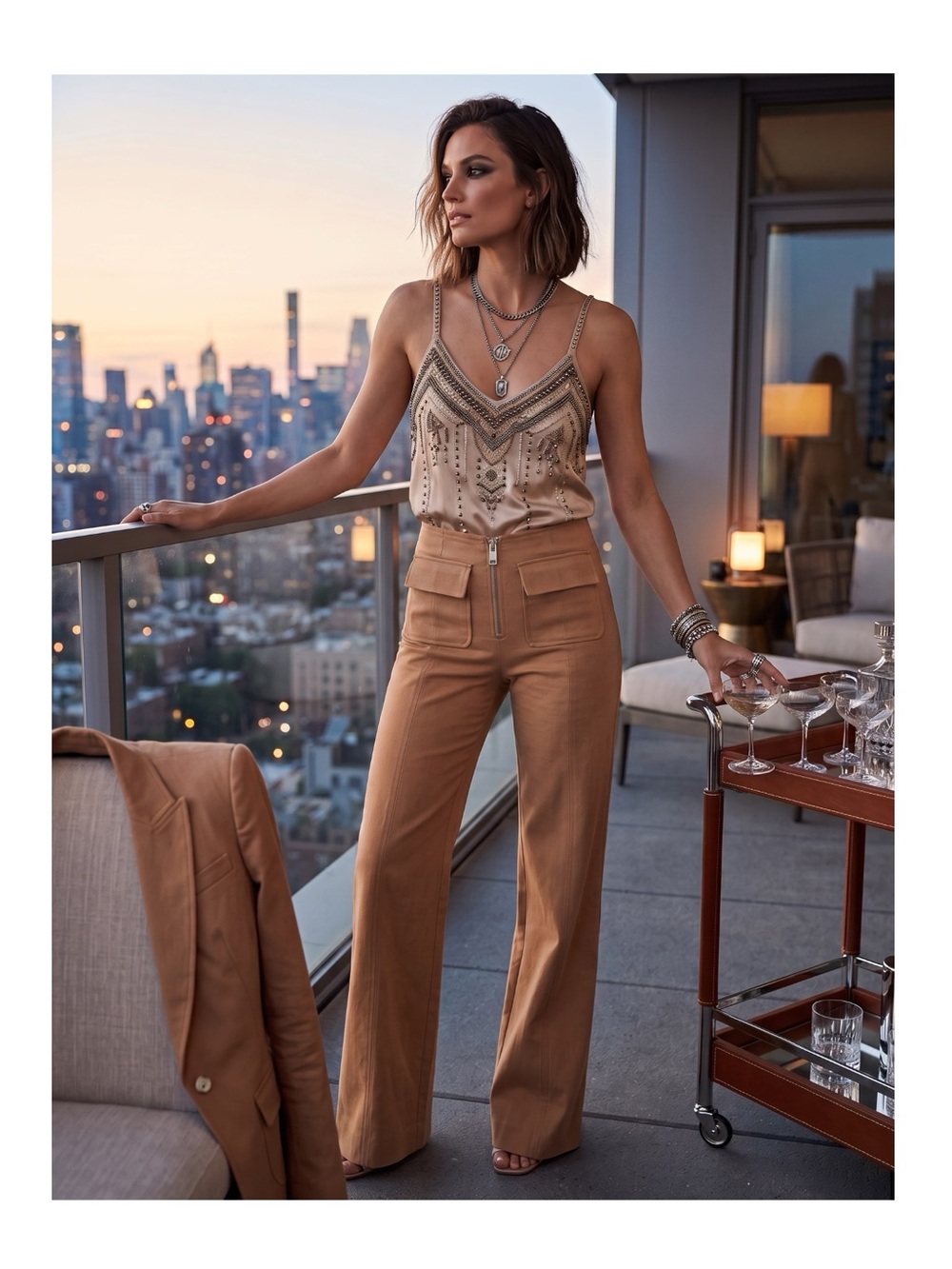 new Cinq a Sept ♕ Azure Pants ♕ Sahara ♕ 0 ♕ Edgy Utility Pockets ♕ Exposed Zip